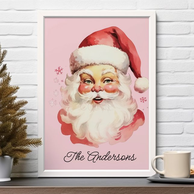 Pink Vintag Retro Weihnachtsmann Weihnachten Poster (Von Creator hochgeladen)