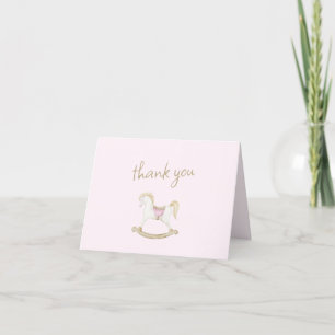 Pink Vintag Rocking Horse Cowgirl Babydusche Dankeskarte