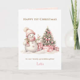 Pink Vintag Snowman Girl Erste Weihnacht geklappt Karte