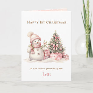 Pink Vintag Snowman Girl Erste Weihnacht geklappt Karte