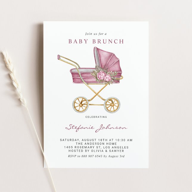 Pink Vintag Stroller Es ist ein Girl Baby Brunch Einladung (Von Creator hochgeladen)