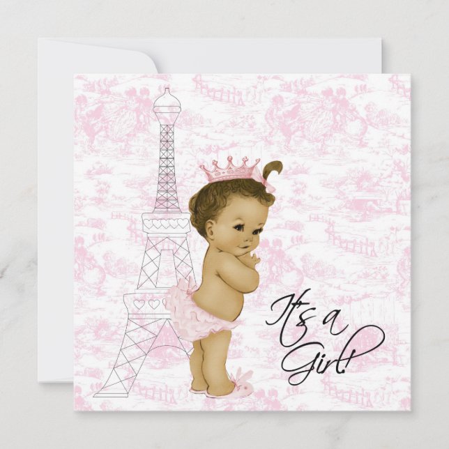 Pink Vintag Toile Paris Baby Girl Dusche Einladung (Vorderseite)