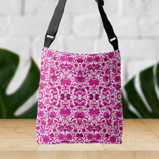 PINK VINTAG TROPICAL FOLKART DRUCKEN TRAGETASCHEN MIT LANGEN TRÄGERN