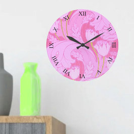Pink Vintag Tulip Floral Große Wanduhr