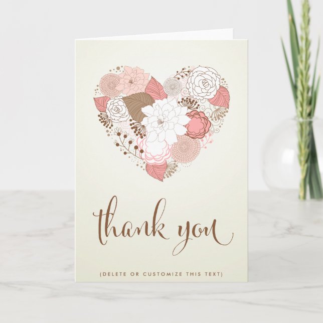 PINK VINTAGE BLUMENHERZ DANK KARTE (Vorderseite)