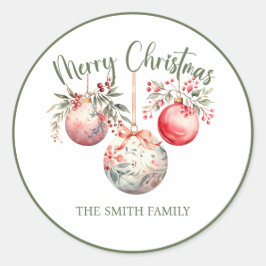 PINK VINTAGE CHRISTMAS ORNAMENT RUNDER AUFKLEBER