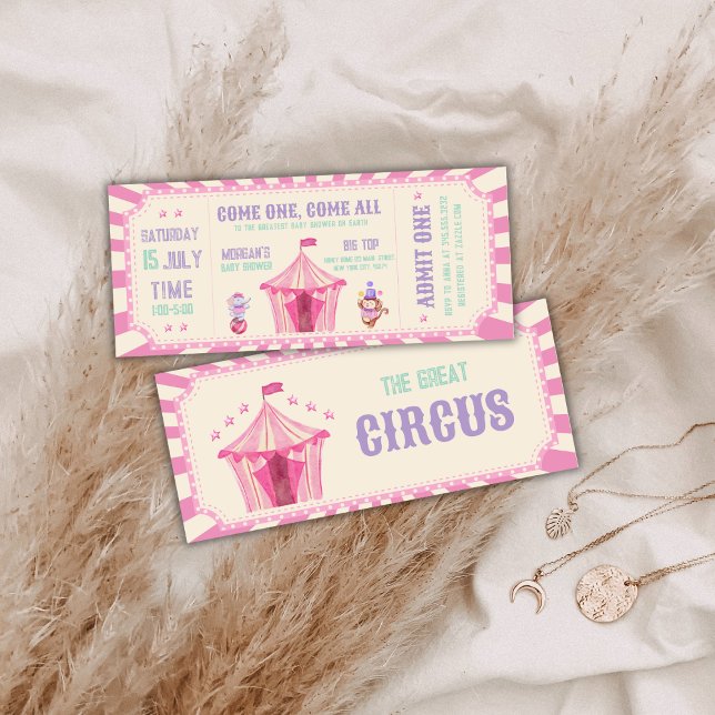 Pink Vintage Circus Ticket Carnival Baby shower Einladung (Pink Vintage Circus Ticket Carnival Baby shower Invitation)
