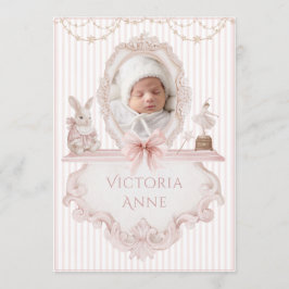 Pink Vintage Elegant Baby Girl Birth Announcement Einladung