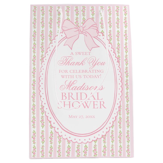 Pink Vintage Fancy Floral Bridal Shower Favors Mittlere Geschenktüte (Vorderseite)
