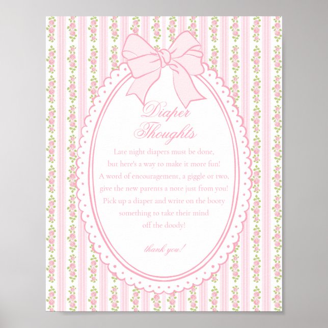 Pink Vintage Fancy Floral Diaper Thoughts Baby Poster (Vorne)