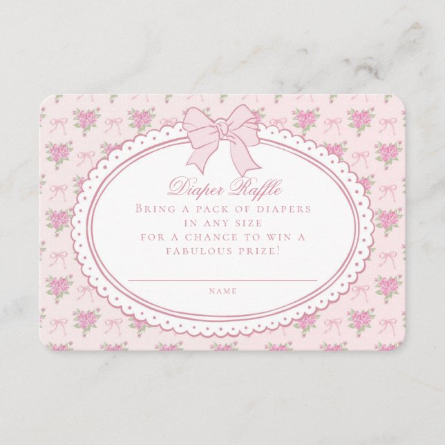 Pink Vintage Floral Diaper Raffle Invite Insert (Vorderseite)