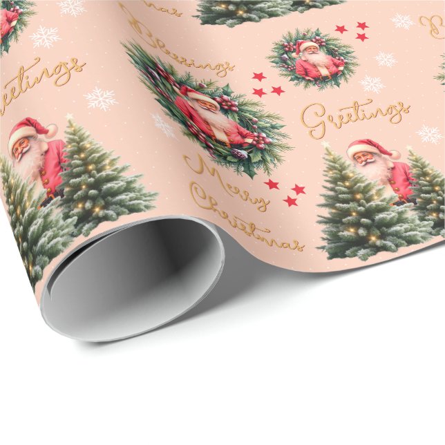 Pink Vintage Santa Claus Gift  Geschenkpapier (Rolleneckpunkt)