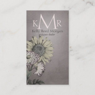 Pink Vintage Sonnenblumen Monogramm Visitenkarte