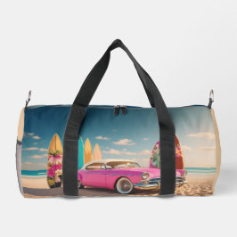 Pink Vintage Sportwagen Surfbrett Urlaub Duffle Bag