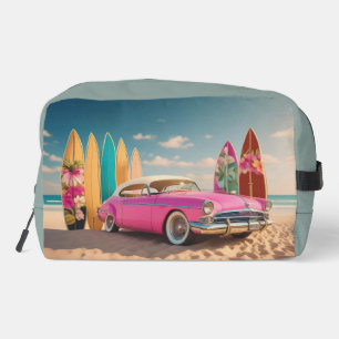 Pink Vintage Sportwagen Surfbrett Urlaub Waschbeutel