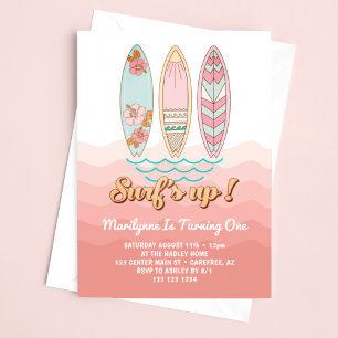 Pink Vintage Surfs Up 1. Geburtstag Einladung
