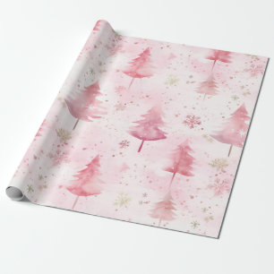 Pink Vintage Weihnachten Pine Trees Geschenkpapier