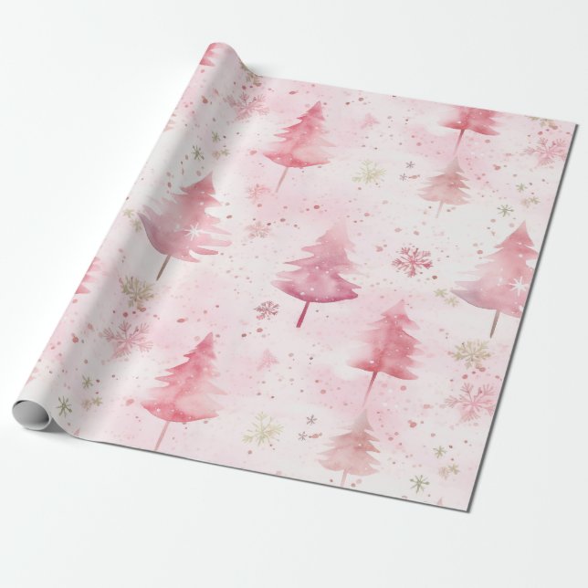 Pink Vintage Weihnachten Pine Trees Geschenkpapier (Ungerollt)