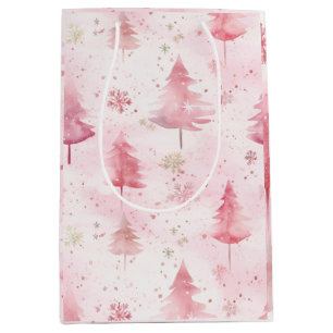 Pink Vintage Weihnachten Pine Trees Mittlere Geschenktüte