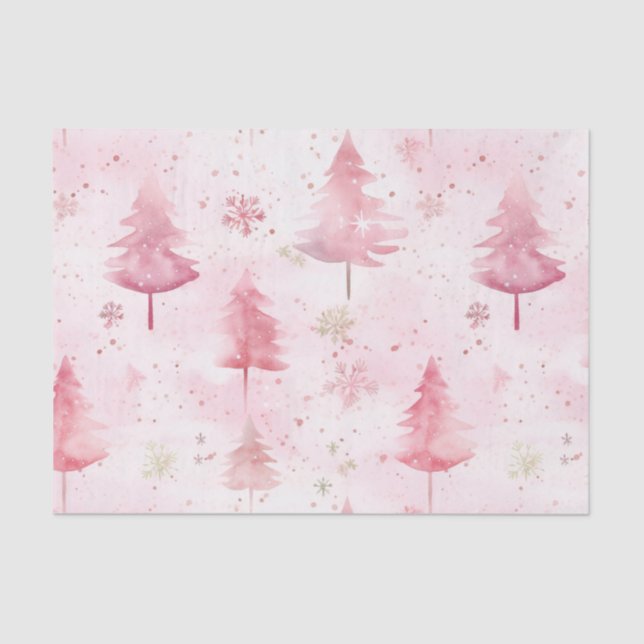 Pink Vintage Weihnachten Pine Trees Seidenpapier (Vorderseite)