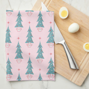 Pink Vintage Weihnachtsbaum Weihnachtsmuster Geschirrtuch