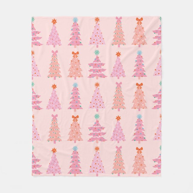 Pink Vintage Weihnachtsbaumen Fleece Blanket (Vorderseite)