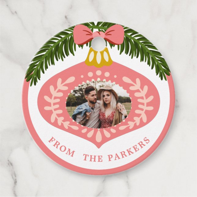 Pink Vintage Weihnachtsschmuck | FOTO Geschenkanhänger (Vorderseite)