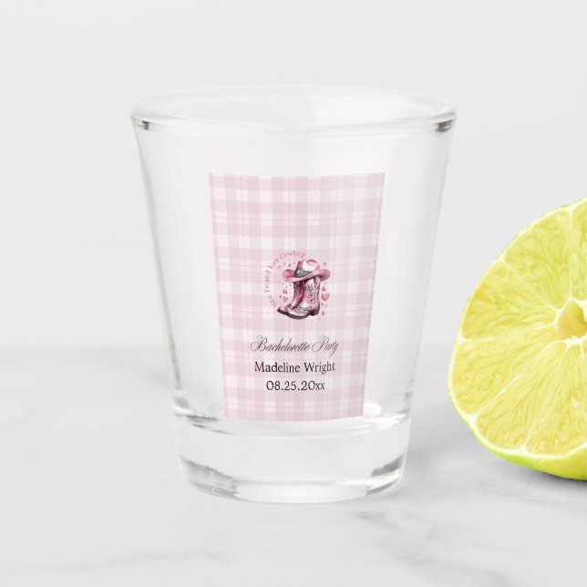 Pink Vintage Western Cowgirl Bachelorette Party Schnapsglas (Vorderseite)