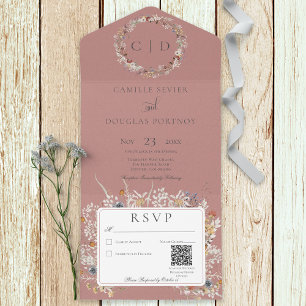 Pink Vintage Wildflower QR Code All in One Invite All In One Einladung