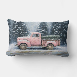 Pink Vintager LKW Hauling ein Weihnachtsbaum Lendenkissen