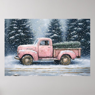 Pink Vintager LKW Hauling ein Weihnachtsbaum Poster