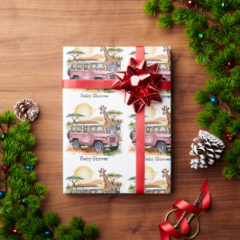 Pink Vintager LKW mit Safari Animals Baby Dusche Geschenkpapier