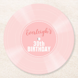 Pink Vinyl Record Music Personalisiert Geburtstag Runder Pappuntersetzer