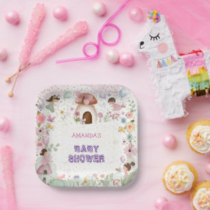 Pink Violet Fairy Baby Girl Dusche Blumenwald Pappteller