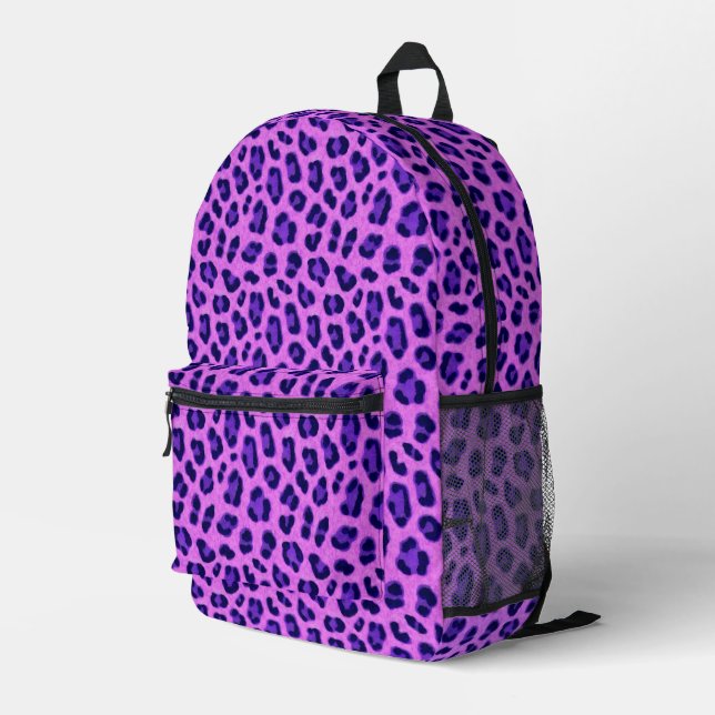 Pink Violet Leopard Tierdruckmuster Bedruckter Rucksack (Rückseitige Ecke Rechts)