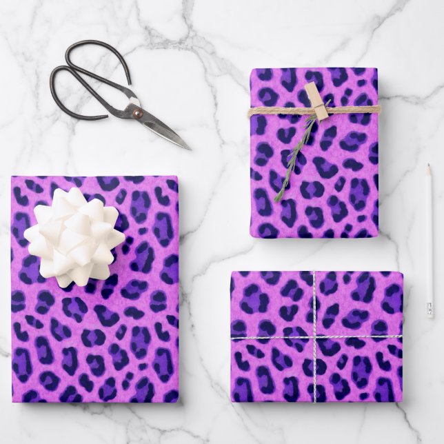 Pink Violet Leopard Tierdruckmuster Geschenkpapier Set (Vorderseite)