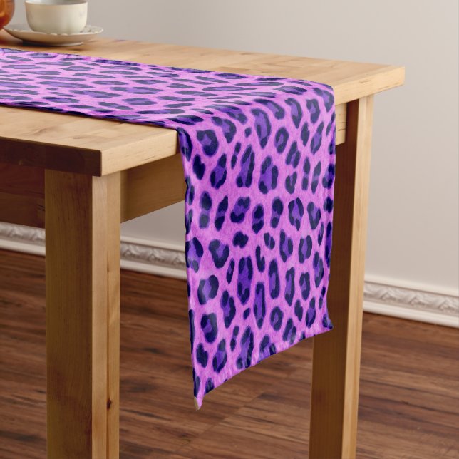 Pink Violet Leopard Tierdruckmuster  Kurzer Tischläufer (Beispiel)