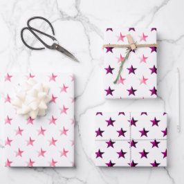 Pink Violet Lila Stars Weiß Geschenkpapier Set