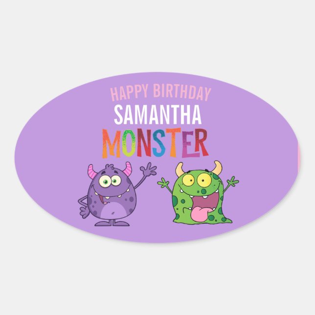 Pink violet monster Fun kids  Ovaler Aufkleber (Vorderseite)