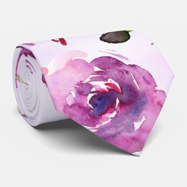 Pink Violet Peony & Orchid Garden Wedding Krawatte (Gerollt)