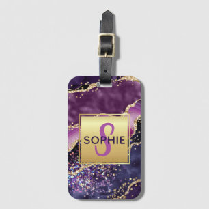 Pink-Violette Agate-Gestaltung mit Gold-Glitter Gepäckanhänger