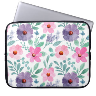 Pink-violette Blüten Hübsche Girly-Laptop-Sleeve Laptopschutzhülle