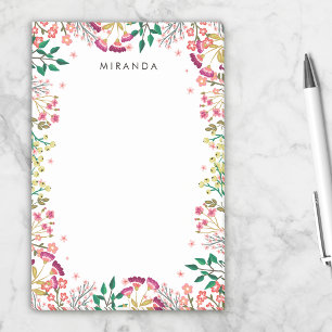 Pink & Violette Boho Wildblumen mit Namen Post-it Klebezettel