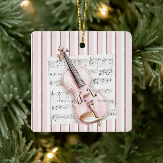 Pink Violin Music Sheet Keramikornament (Baum)