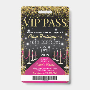 Pink-VIP-Pass Hollywood roter Teppich Geburtstag Ausweis
