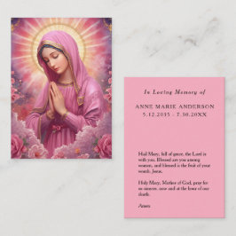 Pink VIrgin Mary Memorial Card Telefonnummerkarte