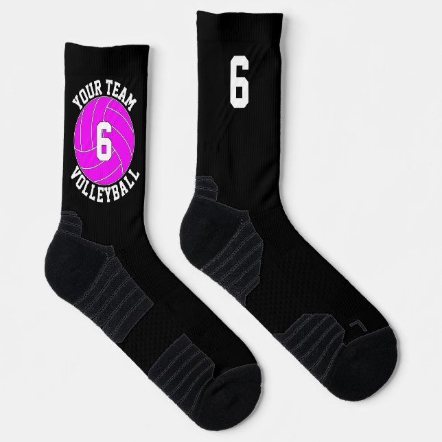 Pink Volleyball Benutzerdefiniert Teamname und Spi Socken (Rechts)