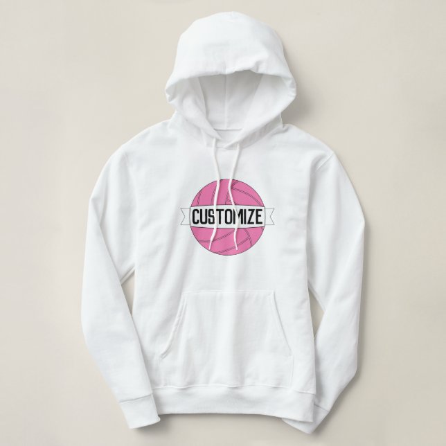 Pink Volleyball Benutzerdefinierter Teamname/Perso Hoodie (Design vorne)