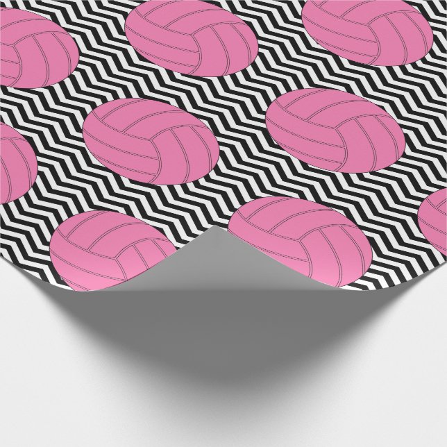 Pink Volleyball Black&White Zickzack Wrapping Pape Geschenkpapier (Ecke)