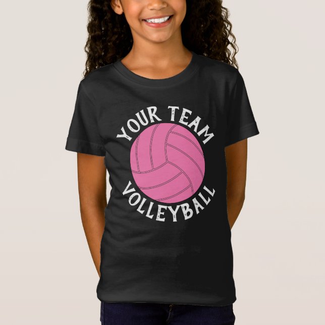 Pink Volleyball Custom Team Name Girls Jersey T-Shirt (Vorderseite)